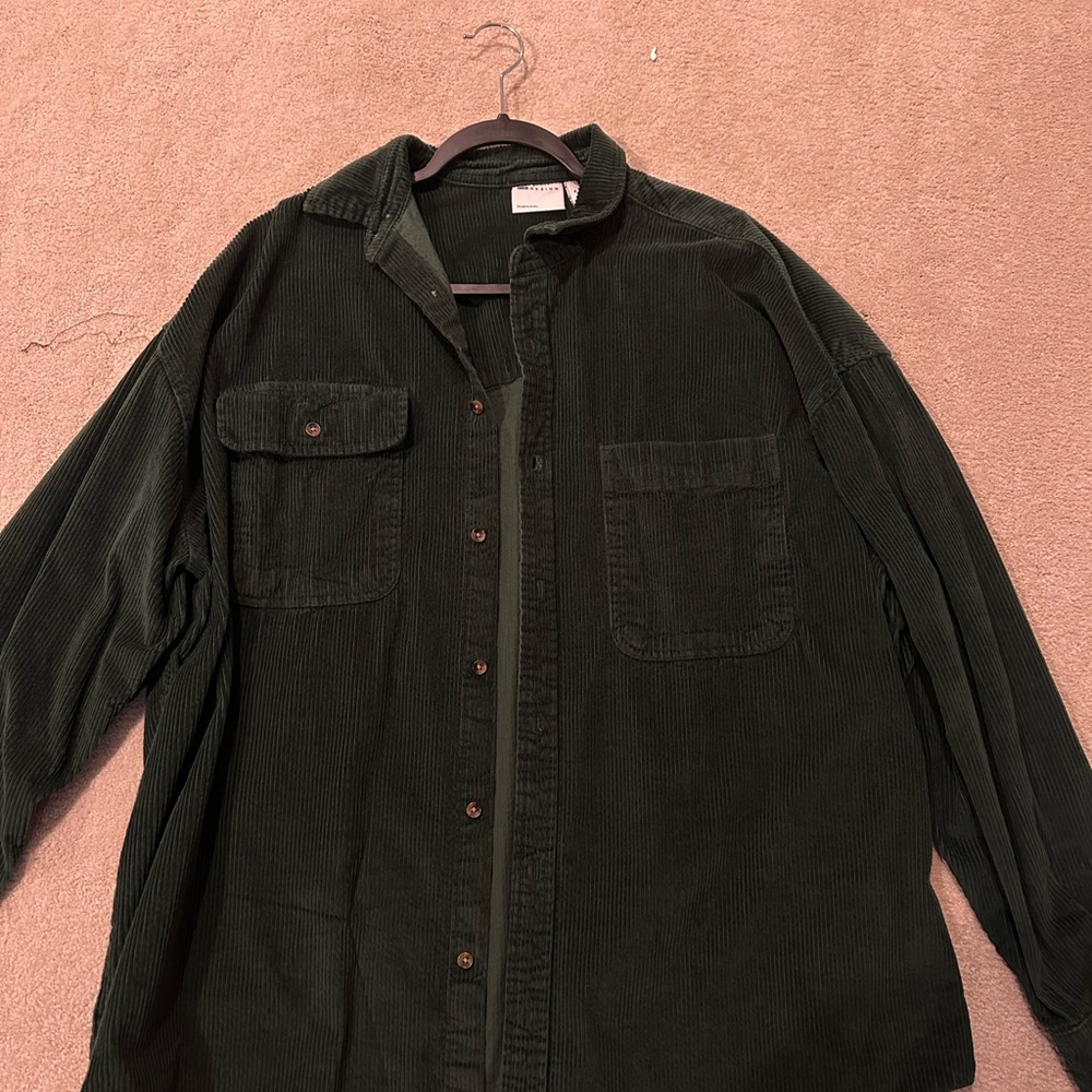 Dark Green Corduroy Button-Up Shirt